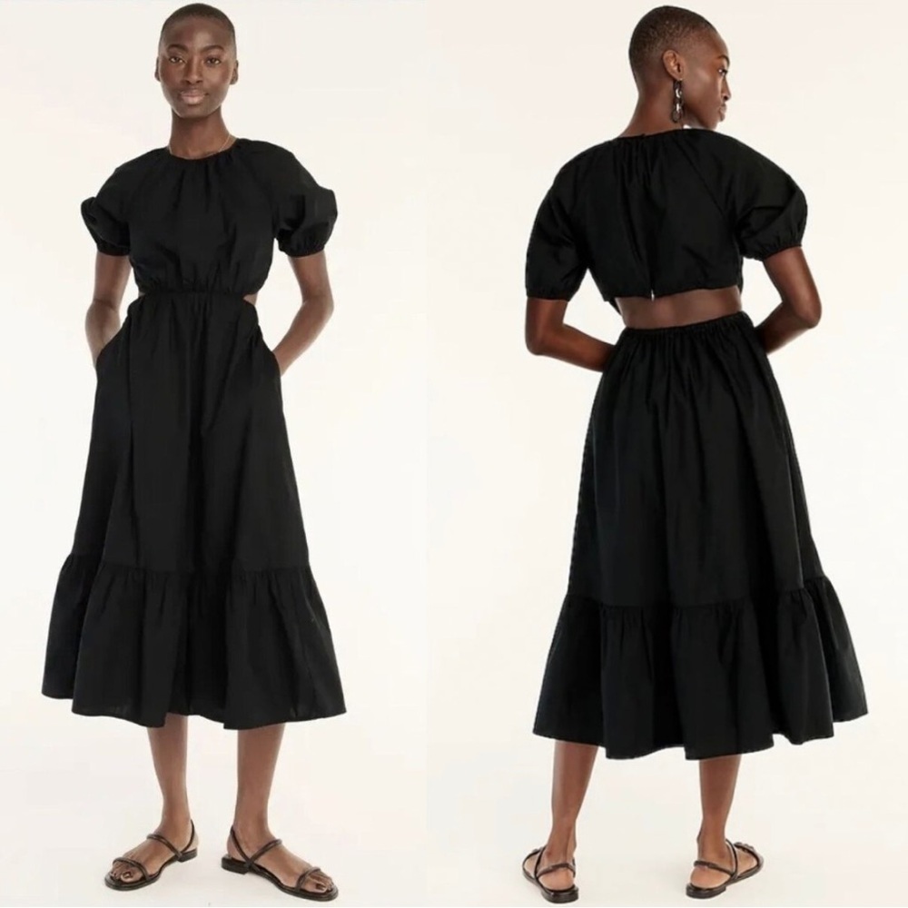 J. Crew Side Cutout Cotton Poplin Midi Dress in Black Size 2 NEW
